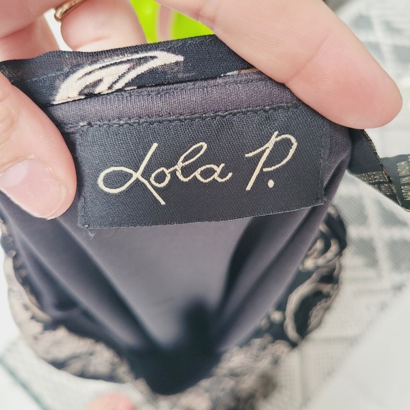 Lola P. Vintage Maxi Dress Paisley Print Cocktail Flowy Black Beige XL Beaded‎ - Picture 5 of 7